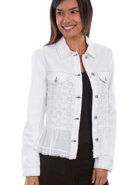 Baccini White Lace Peplum Jacket Plis Size 22/24 Boho Ruffle Jean Jacket